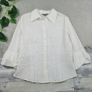 GO SILK White Cotton Blend Crinkle Button Front Shirt Blouse Women’s Size Large